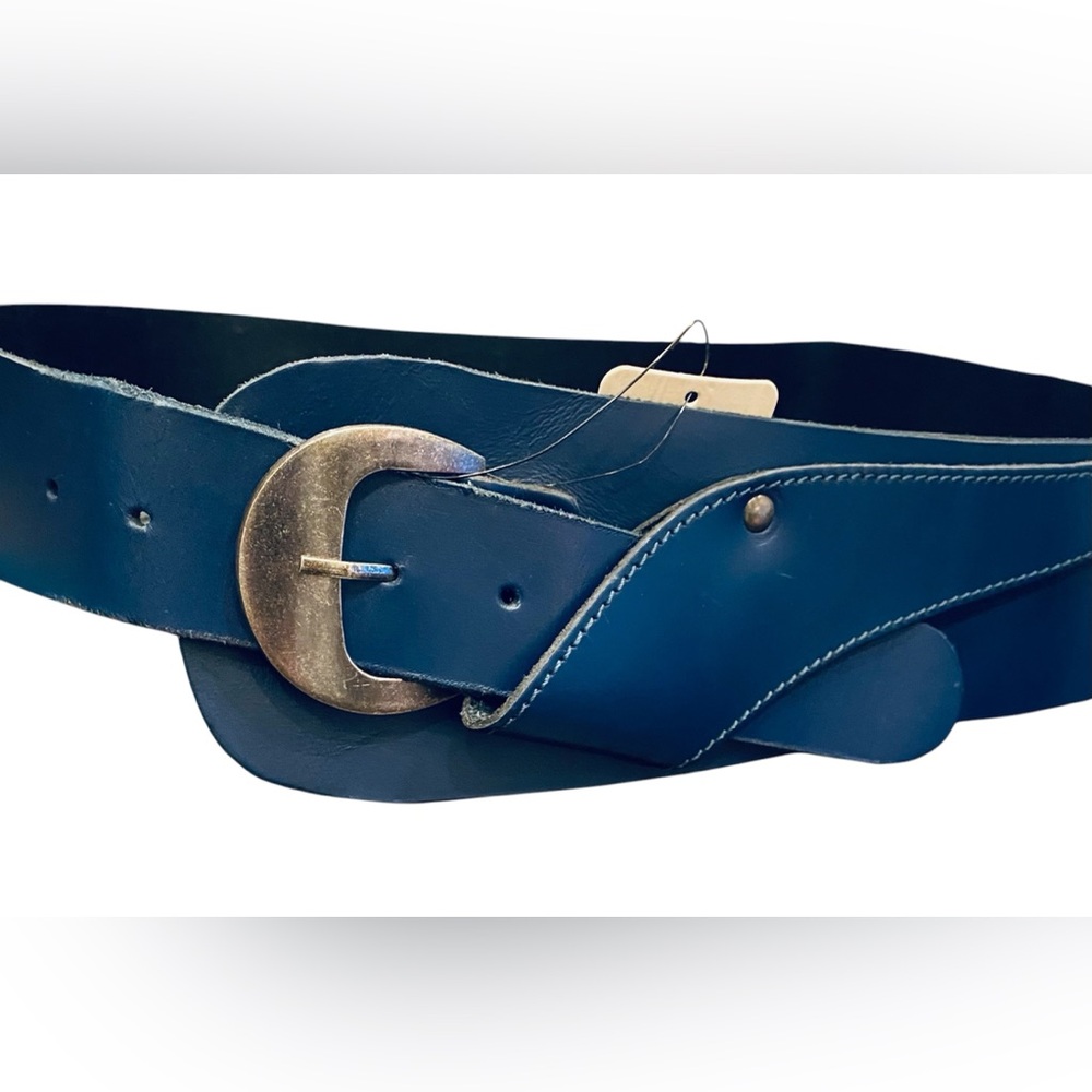 FREE PEOPLE Blue Leather Belt with Silver Buckle
